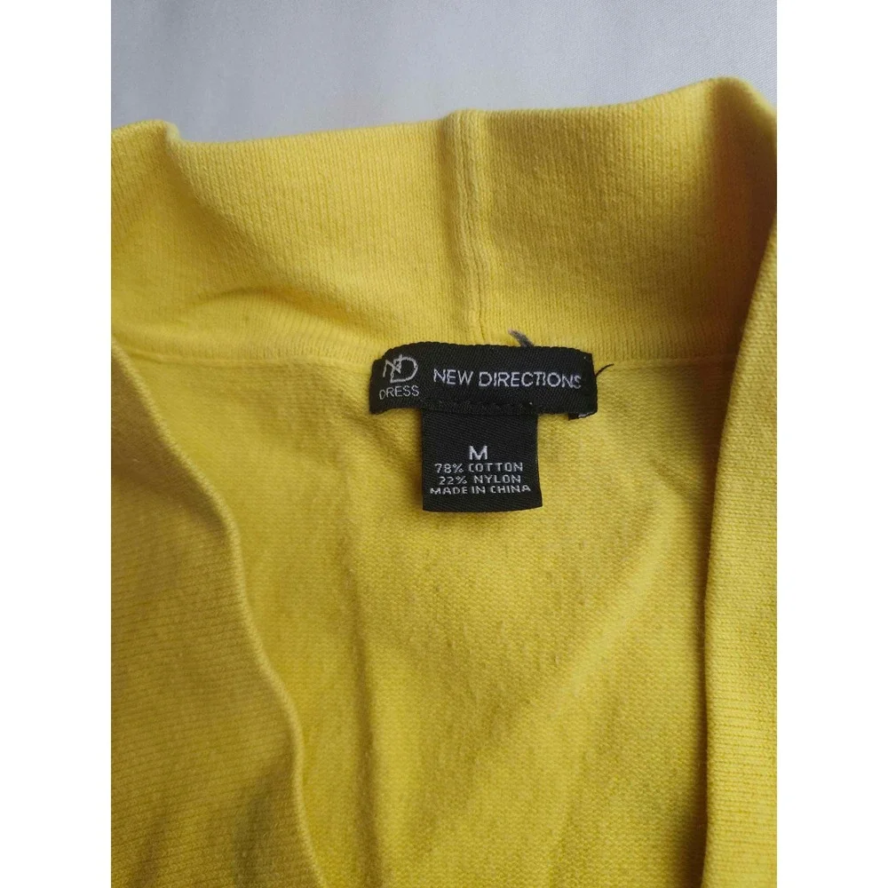New Directions Yellow Cropped Cardigan Shrug Mock Neck Elbow Sleeve Womens M
